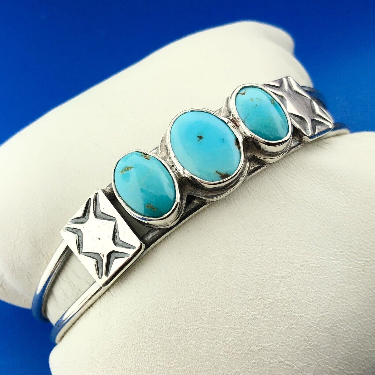 Native American Artisan Sterling Silver Sleeping Beauty Turquoise Cuff Bracelet