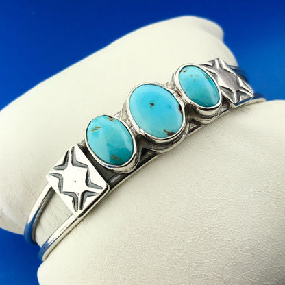 Native American Artisan Sterling Silver Sleeping Beauty Turquoise Cuff Bracelet