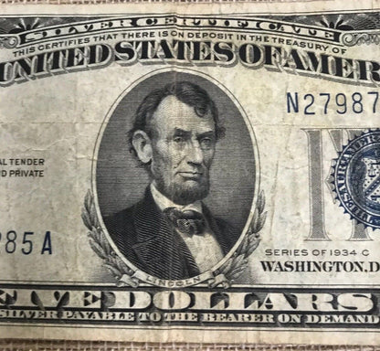 1934 C $5 United States Silver Certificate Julian/Snyder Fr. 1653