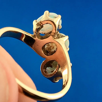 Estate 14K Yellow Gold Oval Opal Trio October Anniversary Occasion Bypass Ring