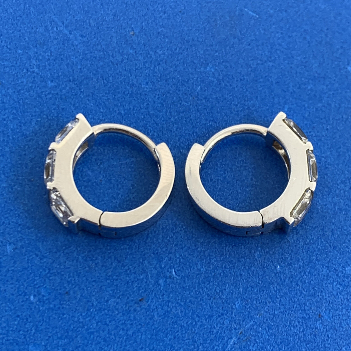 Designer Princess Cut Cubic Zirconia 925 Sterling Silver Huggie Hoop Earrings