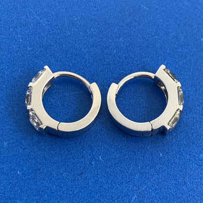 Designer Princess Cut Cubic Zirconia 925 Sterling Silver Huggie Hoop Earrings
