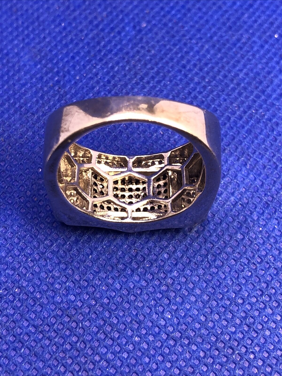 Designer 925 Sterling Silver Black White Pave Diamond Unisex Modernist Dome Ring