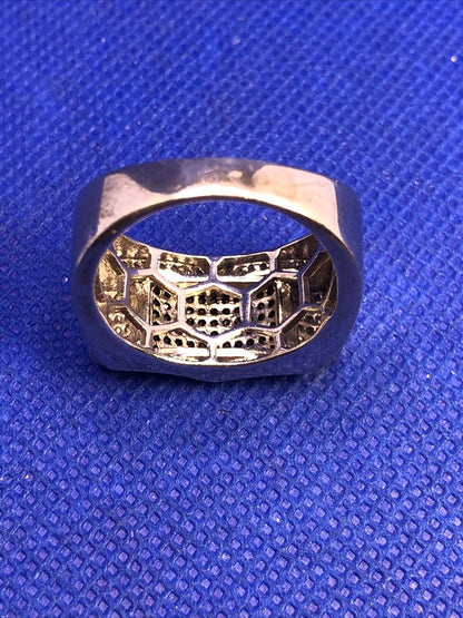 Designer 925 Sterling Silver Black White Pave Diamond Unisex Modernist Dome Ring