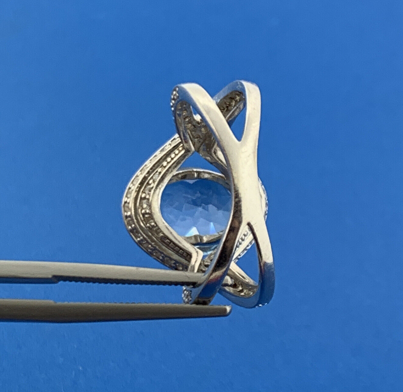 Stunning Sterling Silver Blue Topaz Solitaire CZ Accents December Occasion Ring