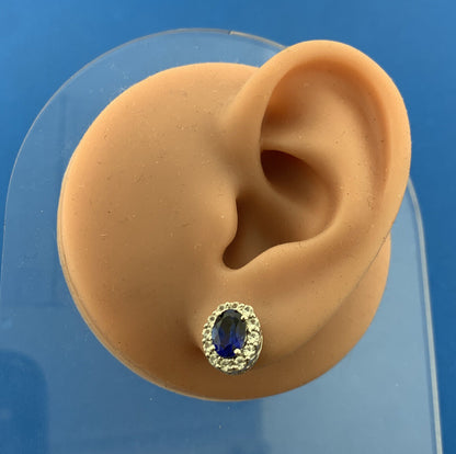 Jane Seymour JWBR Sterling Silver Lab Created Sapphire Oval Stud Earrings