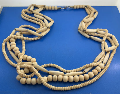 Artisan Bohemian Resin Brass Beaded Four-Strand Statement Necklace