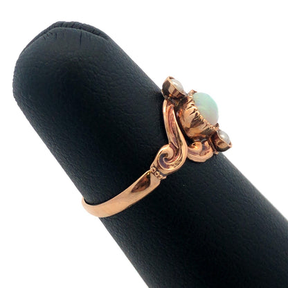 Vintage Estate 10k Yellow Gold White Opal Pearl Whimsical Wavy Ring Size 4.5