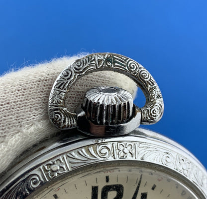Vintage Villereuse Train Stainless Steel 17 Jewels Incabloc Swiss Pocket Watch