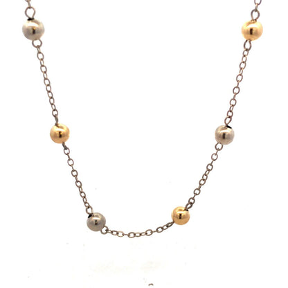 Designer PE Sterling Silver 14K Gold Two Tone Ball Bead Station Chain Necklace