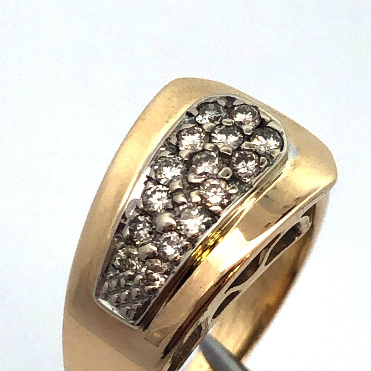 Designer 14K Yellow Gold Diamond Modernist Anniversary Buckle Ring