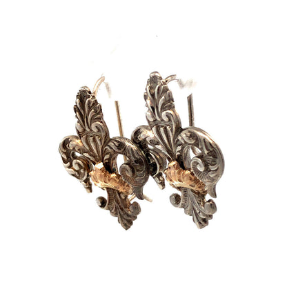 925 Sterling Silver 14K Yellow Gold Fleur De Lis Statement Stud Earrings