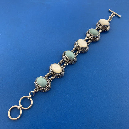 BA Suarti 925 Sterling Silver Aventurine Mother Of Pearl Cabochon Panel Bracelet
