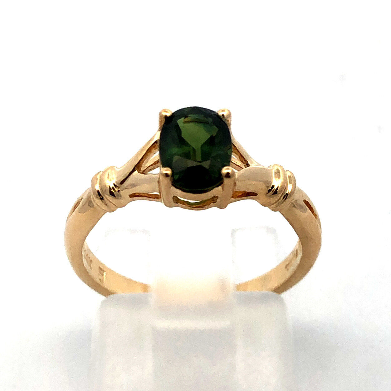 Designer 14K Yellow Gold Oval Green Tourmaline Solitaire  Anniversary Ring