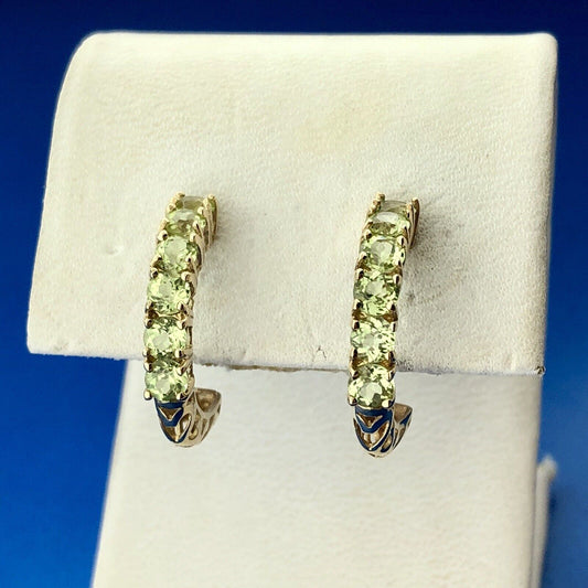 Designer RSE 10K Yellow Gold Peridot August Anniversary Half Hoop Earrings