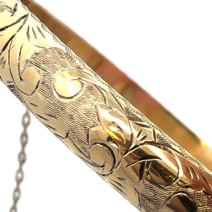 Art Nouveau Siam Sterling Silver Vermeil Etched Scroll Hinged Bangle Bracelet