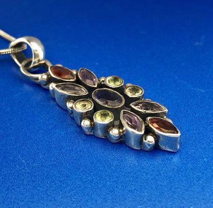 Vintage Designer FAS Italy Sterling Silver 925 Multi Stone Pendant Necklace