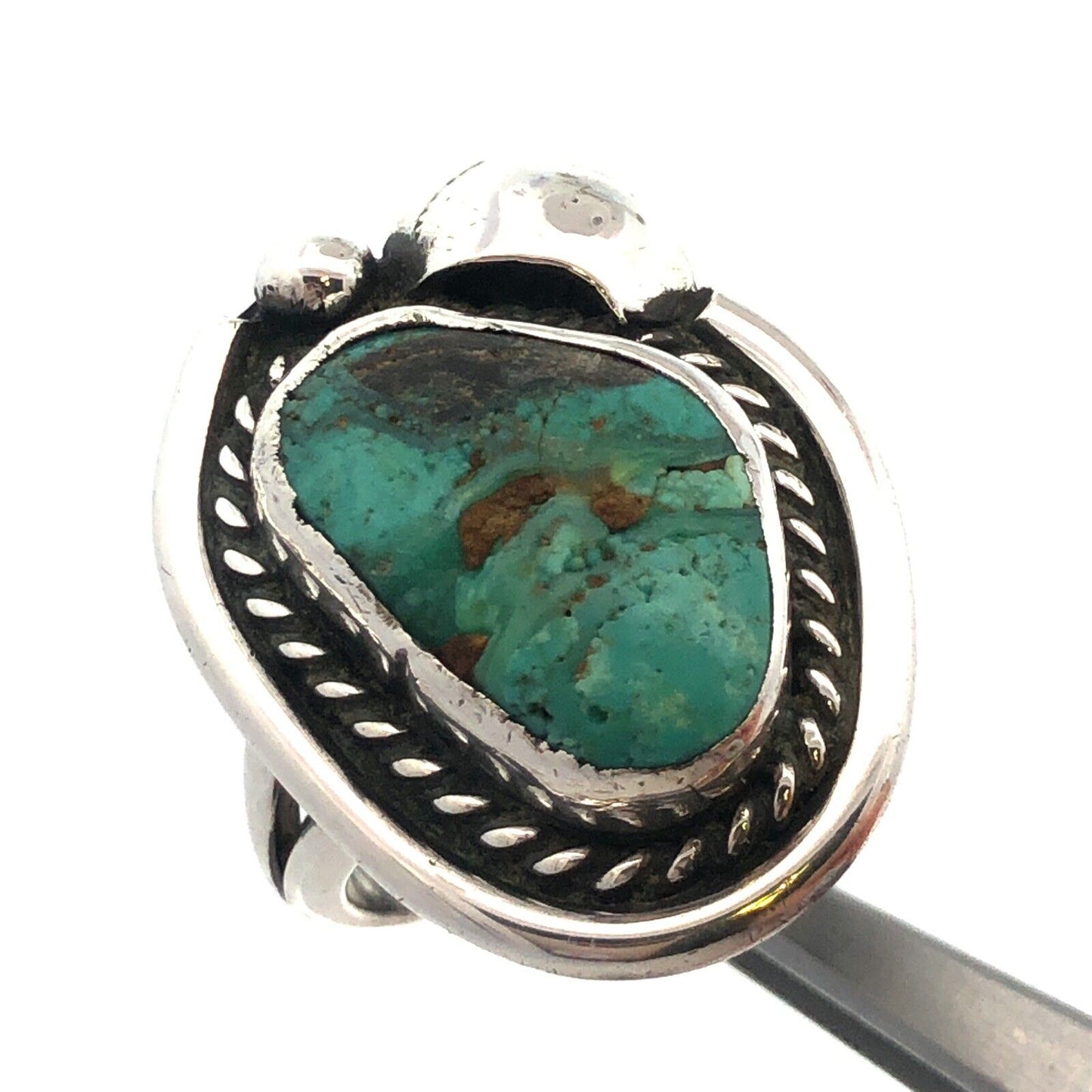 Native American 925 Sterling Silver Chunky Turquoise Statement Finger Ring