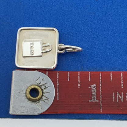 Tiffany & Co 925 Sterling Silver Square Disc T&Co Shopping Bag Charm Pendant