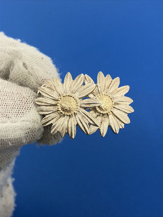 Stunning Sterling Silver 925 14k Gold Floral Twin Daisy Flower Pendant
