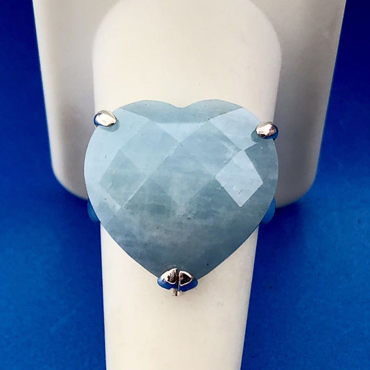 Designer GSJ 925 Sterling Silver Blue Aventurine Faceted Heart Statement Ring