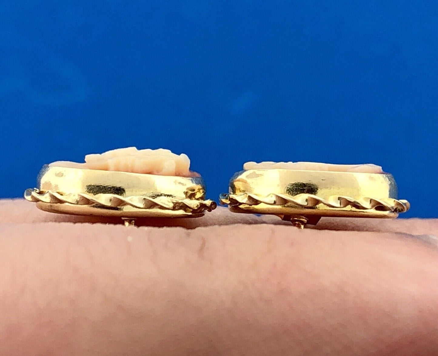 Classic Victorian 14K Yellow Gold Carved Cameo Statement Stud Earrings