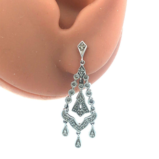 Designer THL 10k White Gold Round Cut Diamond Dangle Chandelier Earrings