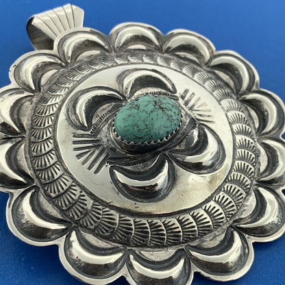 Designer AJB Sterling Silver 925 Cabochon Turquoise Sunflower Dangle Pendant