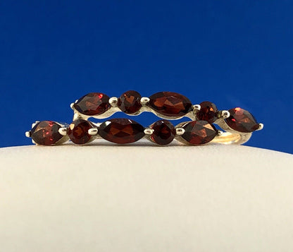 Designer Sterling Silver 925 Garnet January Anniversary Occasion Hoop Earrings