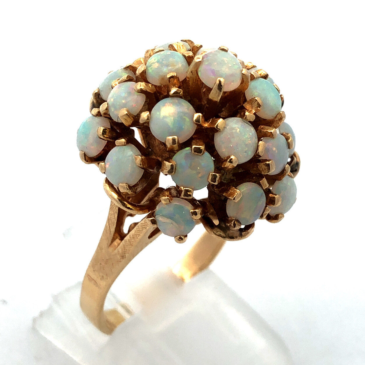 Vintage Designer 14K Yellow Gold Opal Cluster Statement Cocktail Ring