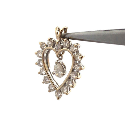 14K White Gold Round Pear Diamond Dangle Heart Anniversary Pendant