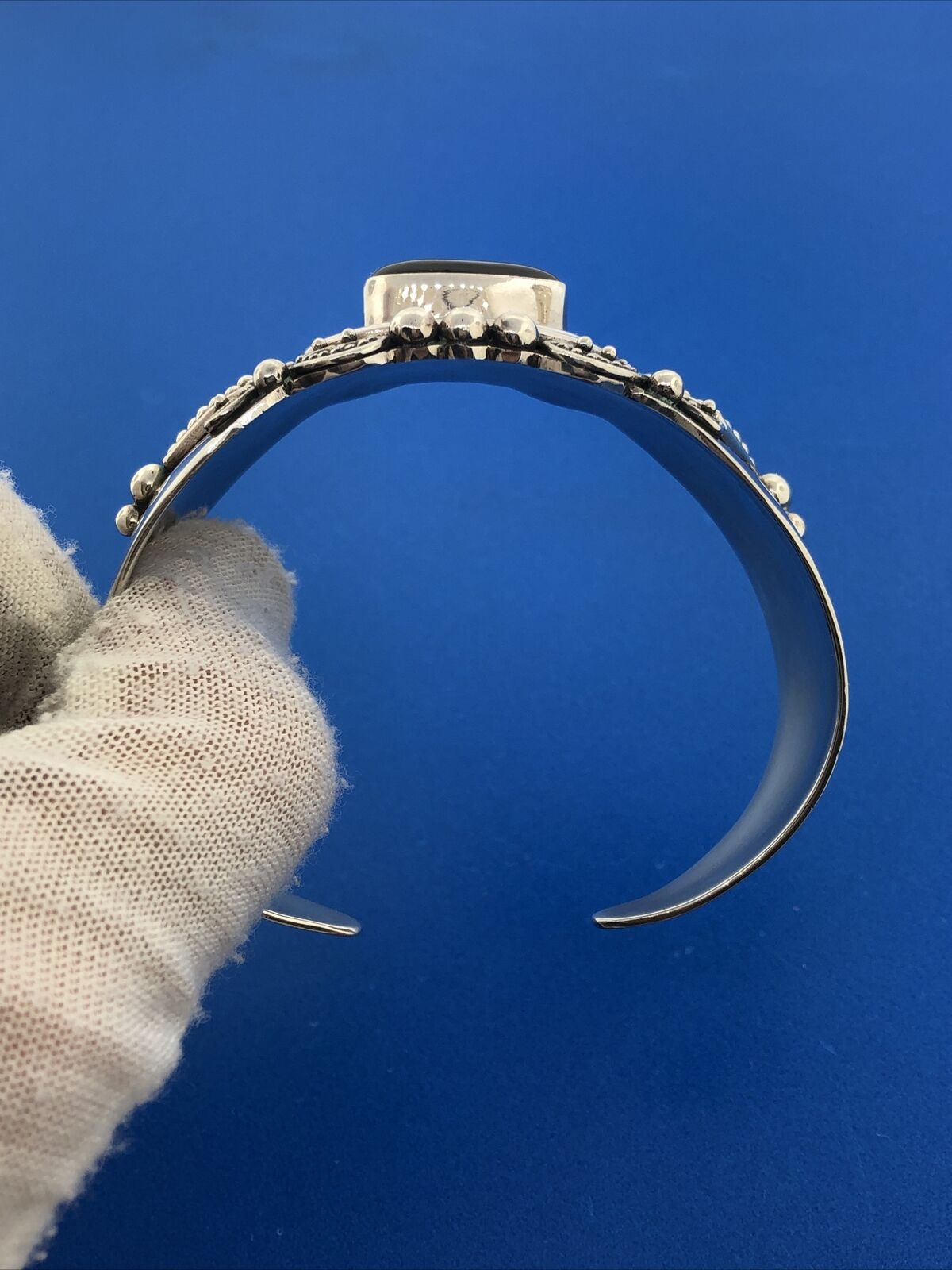 Designer BA Suarti Sterling Silver Black Onyx Balinese Statement Cuff Bracelet