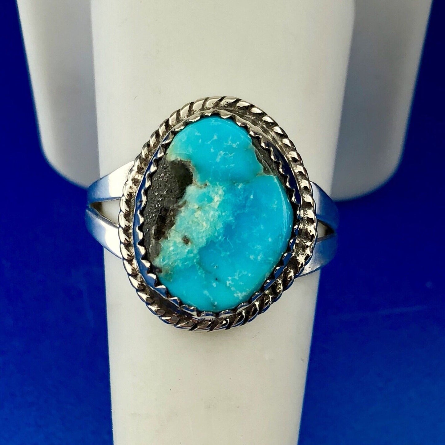 Navajo Artisan Grace Smith 925 Sterling Silver Polished Turquoise Chunk Ring