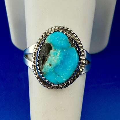 Navajo Artisan Grace Smith 925 Sterling Silver Polished Turquoise Chunk Ring