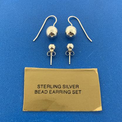 Designer 925 Sterling Silver Ball Bead Earring 2 Pair Set New With Tag