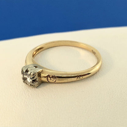 Vintage Fidelity 14K Yellow White Gold Solitaire Engagement Bridal Promise Ring