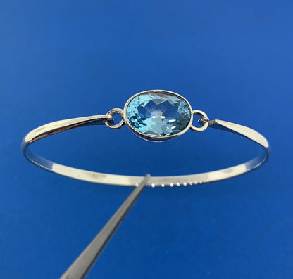Designer 925 Sterling Silver Oval Blue Topaz Solitaire Statement Cuff Bracelet