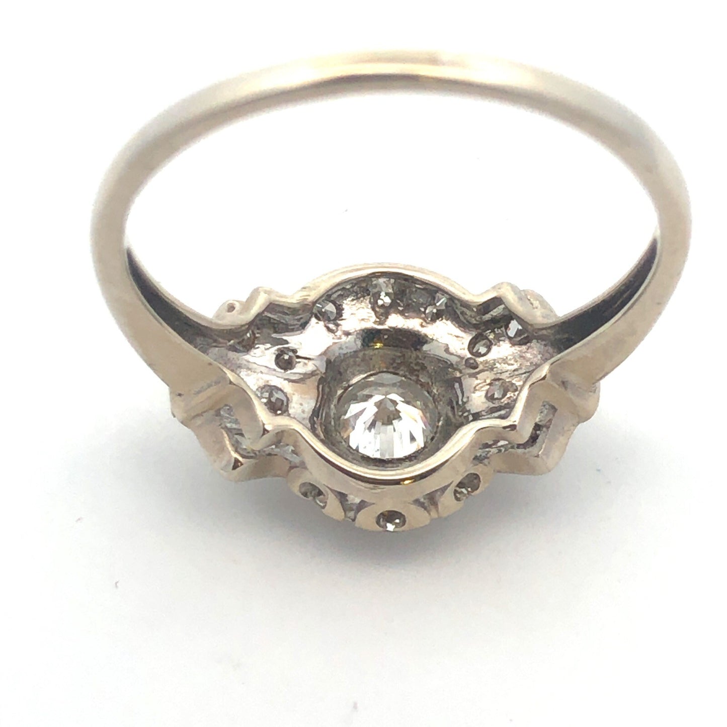Art Deco 14K White Gold Diamond Solitaire with Accents Wedding Engagement Ring