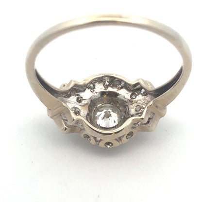 Art Deco 14K White Gold Diamond Solitaire with Accents Wedding Engagement Ring
