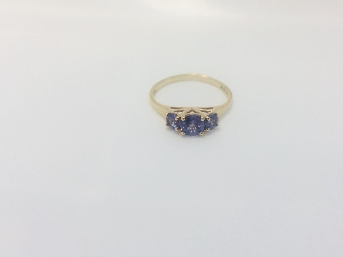 14K Yellow Gold Tanzanite Trio Bridal Anniversary Cocktail Ring