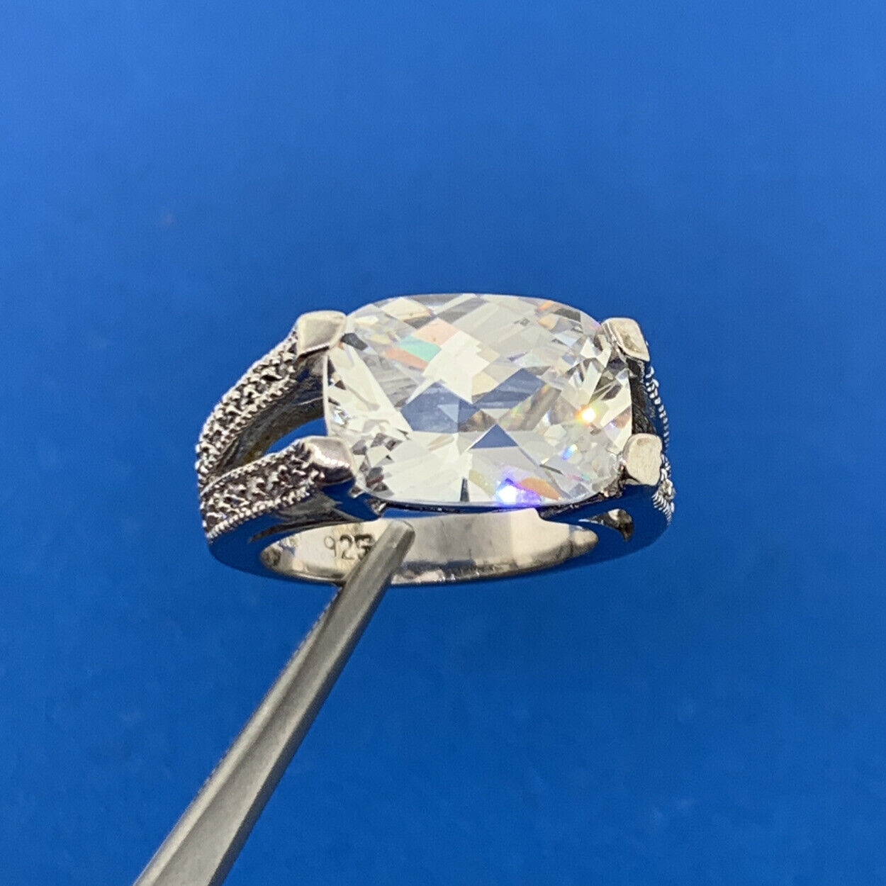 Designer Sterling Silver 925 Cushion Cubic Zirconia CZ Statement Cocktail Ring