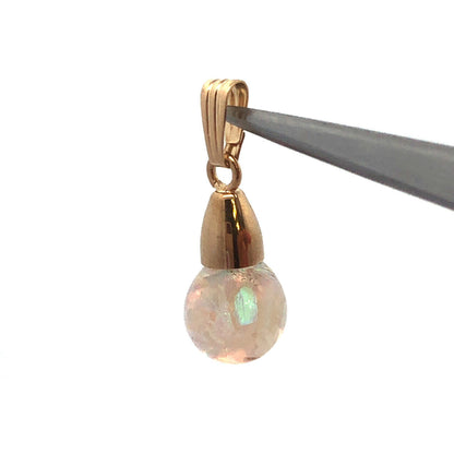 14K Yellow Gold Crushed White Opal Round Resin Charm Pendant