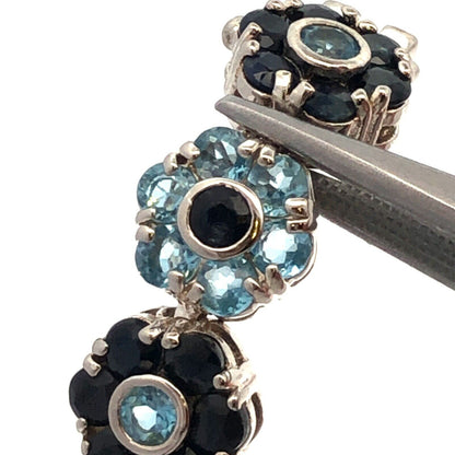 Designer 925 Sterling Silver Round Blue Topaz Sapphire Floral Tennis Bracelet