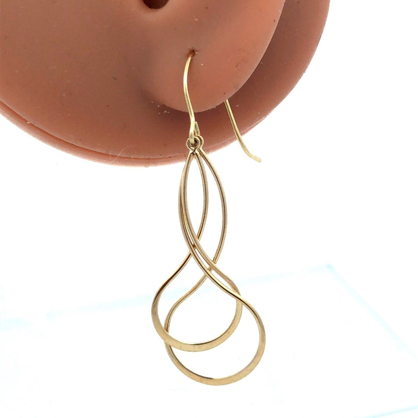 14K Yellow Gold Swirl Modernist Hook Dangle Earrings