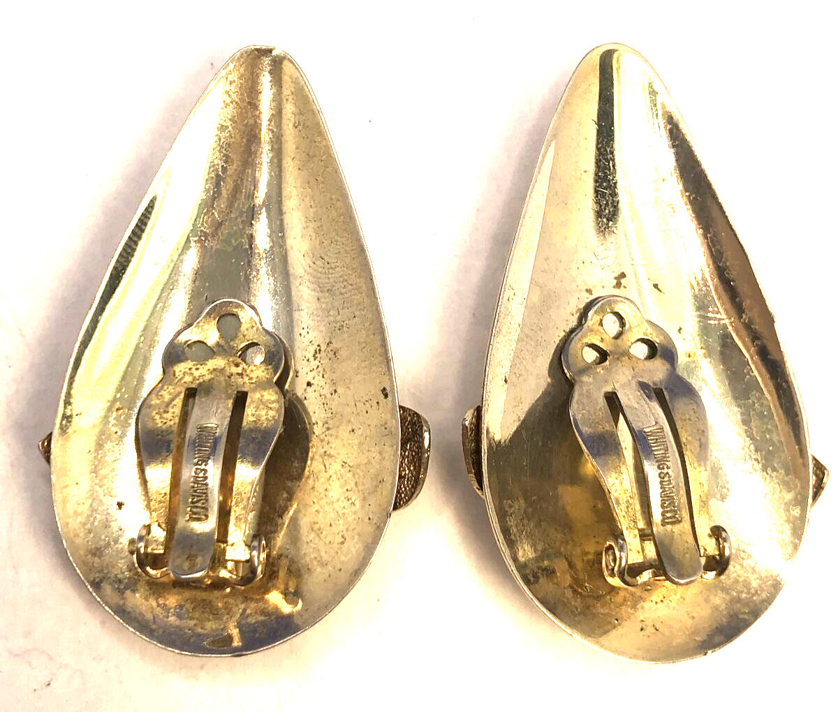 Estate Whiting & Davis Gold Tone Polished 3D Leaf Statement Clip On Earrings