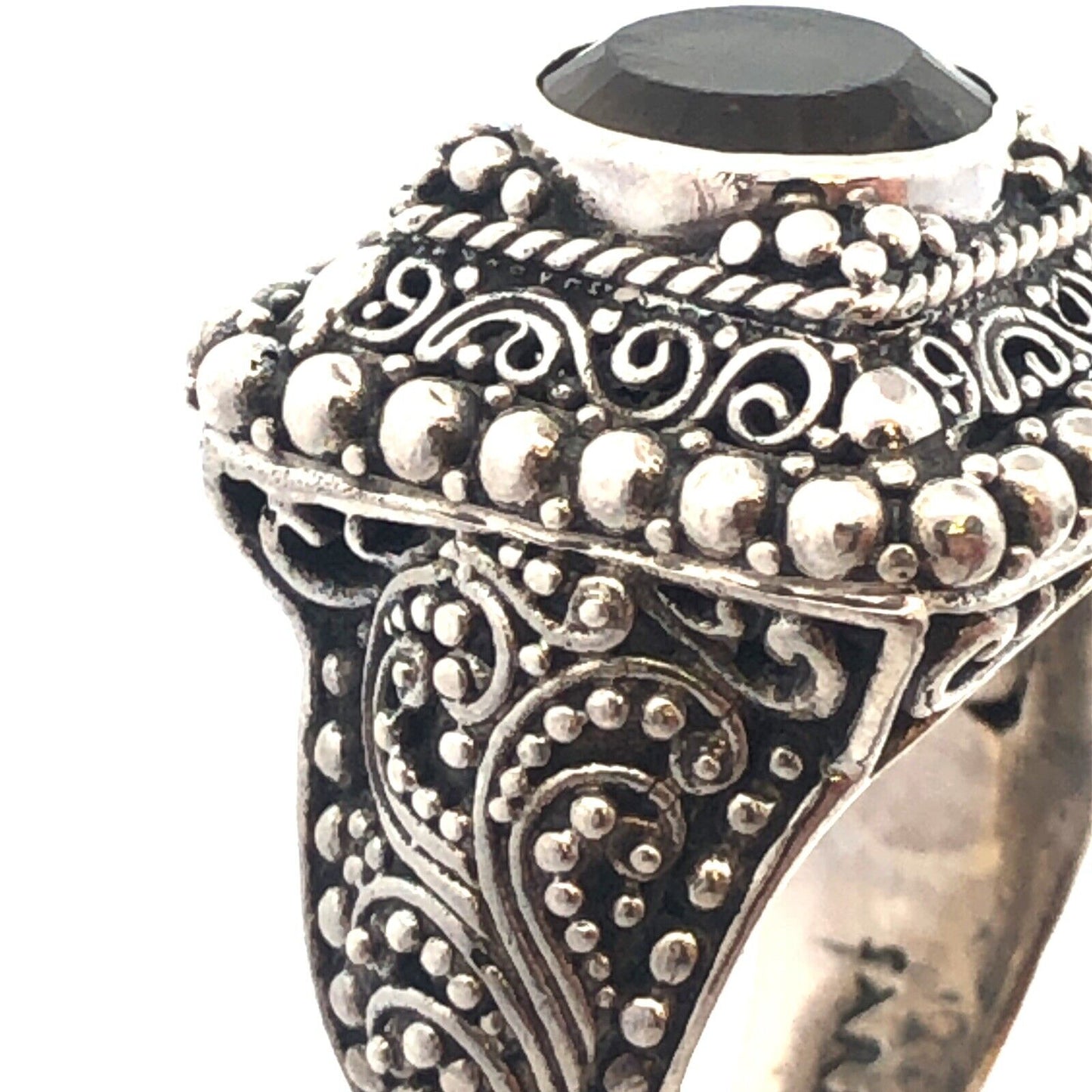 Designer Sarda 925 Sterling Silver Smoky Topa Filigree Square Statement Ring