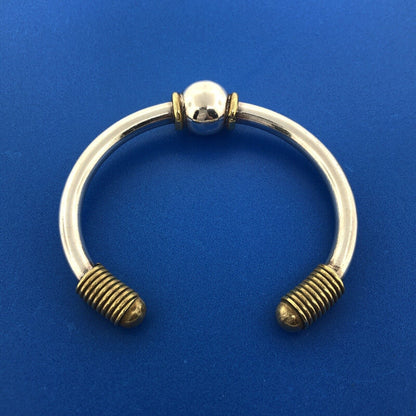 Vintage Taxco Mexico TD-70 925 Sterling Silver Brass Highlights Cuff Bracelet