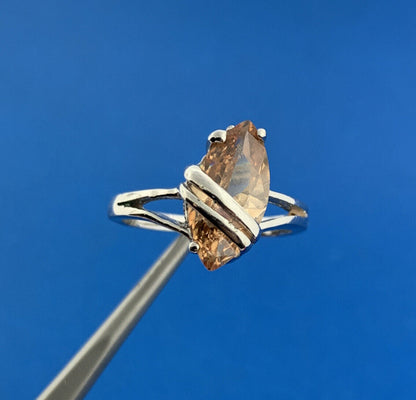 Designer FAS 925 Sterling Silver Brilliant Marquise Orange Cubic Zirconia Ring