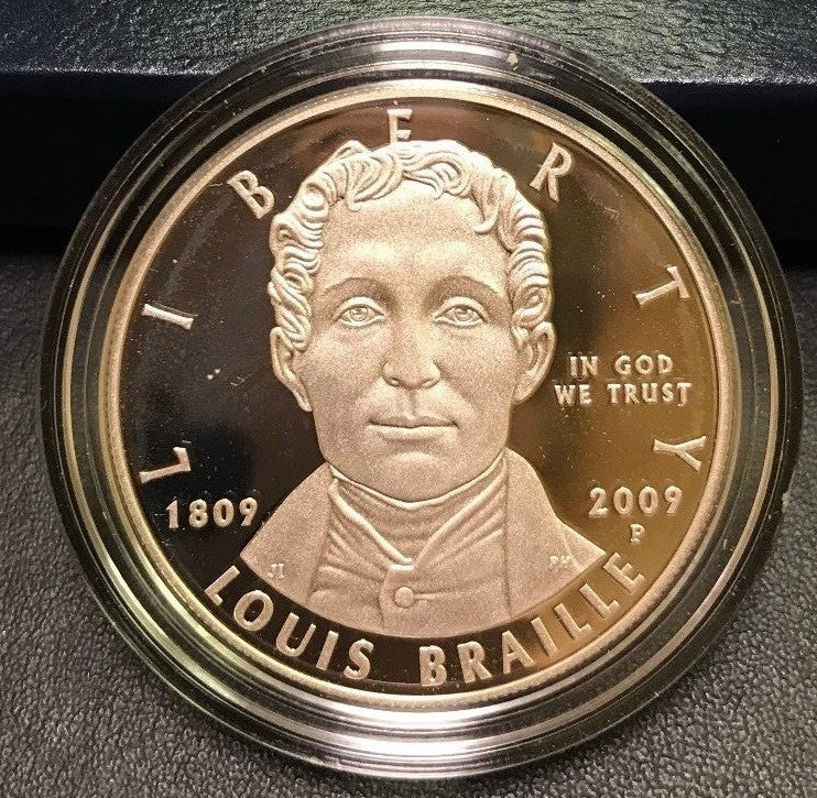 2009 P Louis Braille Bicentennial Commemorative Proof Silver Dollar $1