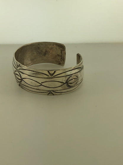 Vintage Navajo Fannie Platero 925 Sterling Silver Concho Style Cuff Bracelet